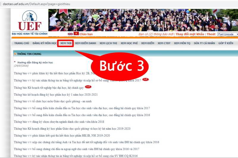 hướng dẫn xem thời khóa biểu