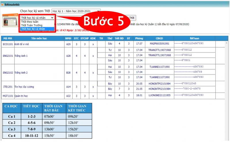 hướng dẫn xem thời khóa biểu