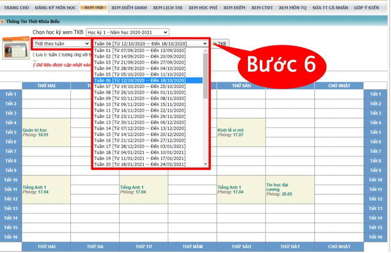 hướng dẫn xem thời khóa biểu